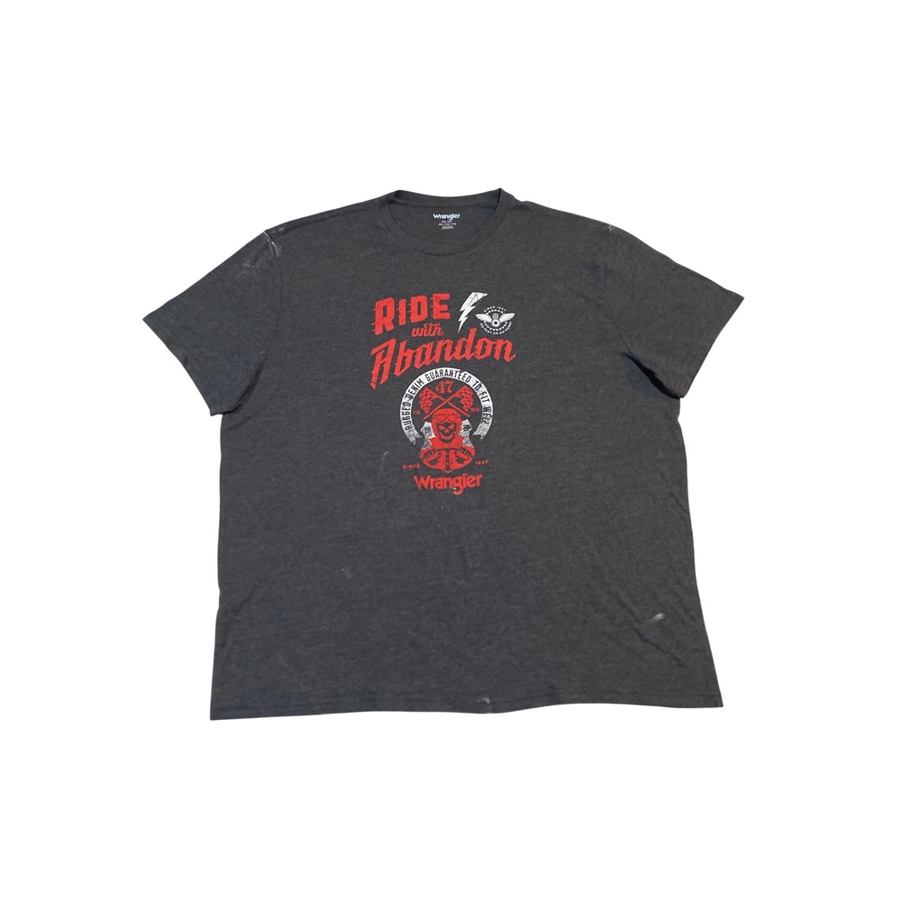 Wrangler Mens XXL Ride With Abandon Graphic T-Shirt Charcoal Gray Biker Tee